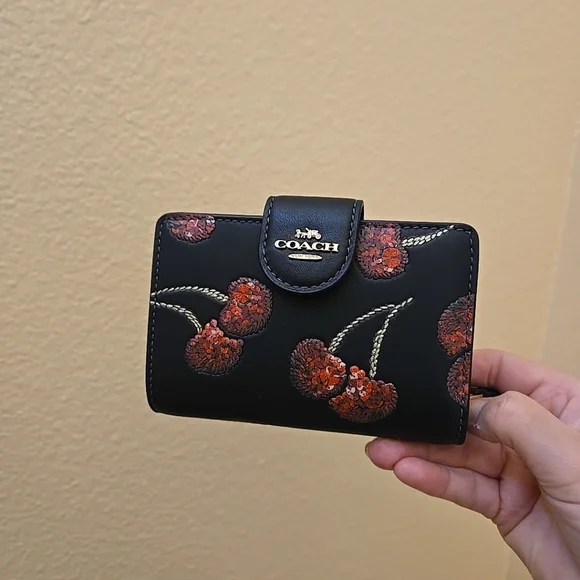 Coach Medium Corner Zip Wallet With Cherry Print - Picture 13 of 14